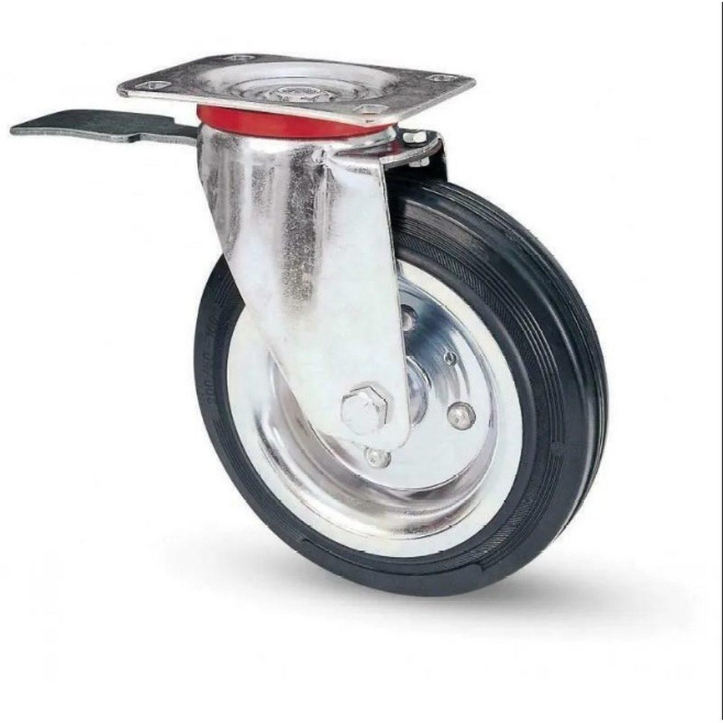 RUOTA PER CARRELLI GIR. CON FRENO IN GOMMA D.80