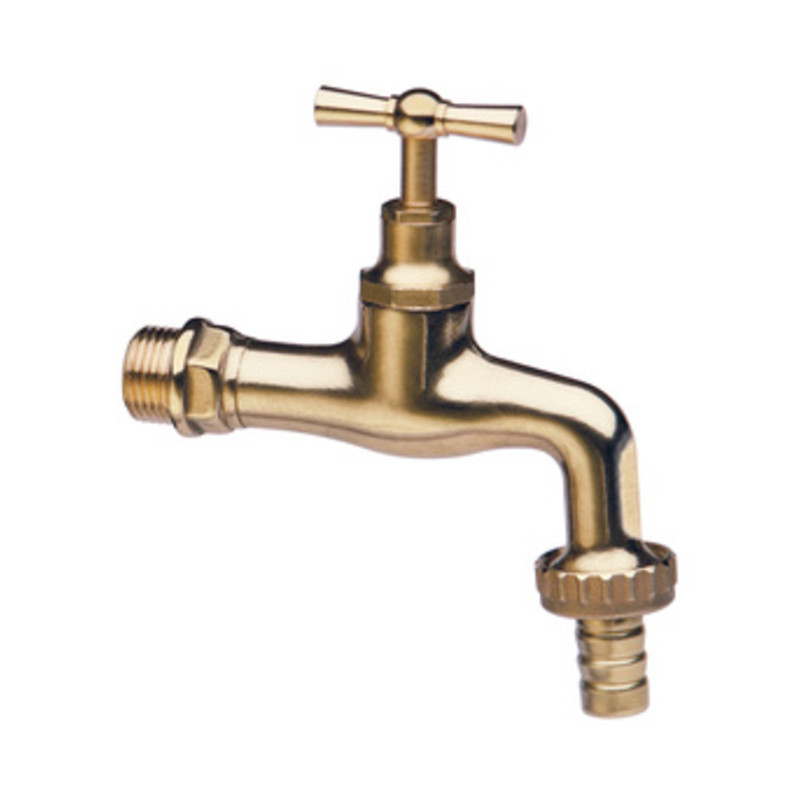 RUBINETTO CURVO PESANTE 1/2" OTTONE LUCIDO C/P/GOMMA