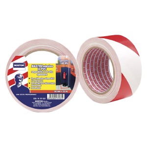 [408005] NASTRO SEGNALETICO ADESIVO MM.50X33 MT BIANCO/ROSSO